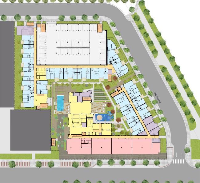 Level one site plan for Station Center Family Housing in Union City, Ca
