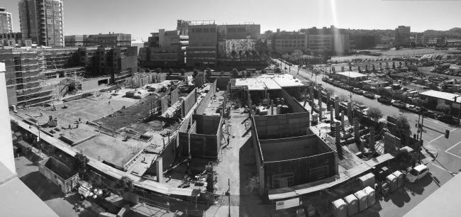 Aerial view of construction at Five88 in San Francisco.