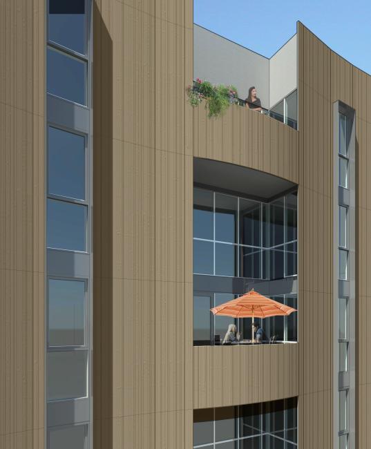Rendering of the curved wall detail at 855 Brannan in San Francisco.