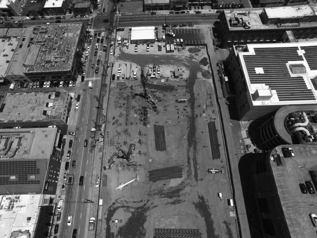 Aerial view of construction site for 855 Brannan in San Francisco.