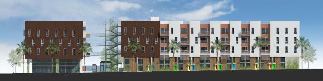 Rendering of east elevation for Union Flats in Union City, Ca.