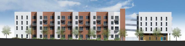 Rendering of west elevation for Union Flats in Union City, Ca.