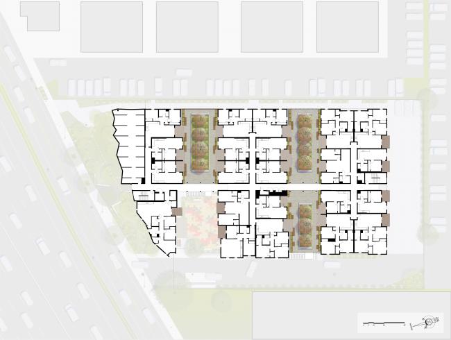Level two site plan of Edwina Benner Plaza in Sunnyvale, Ca.