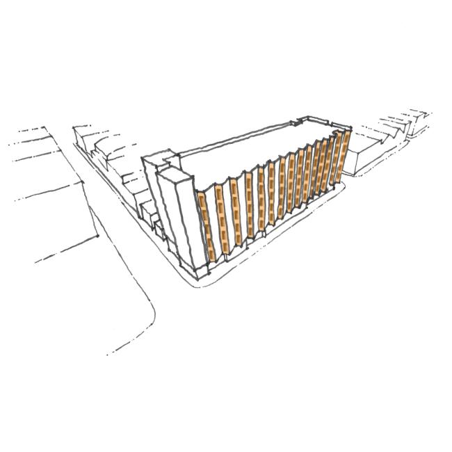 Sketch of bay windows for Tahanan Supportive Housing in San Francisco.