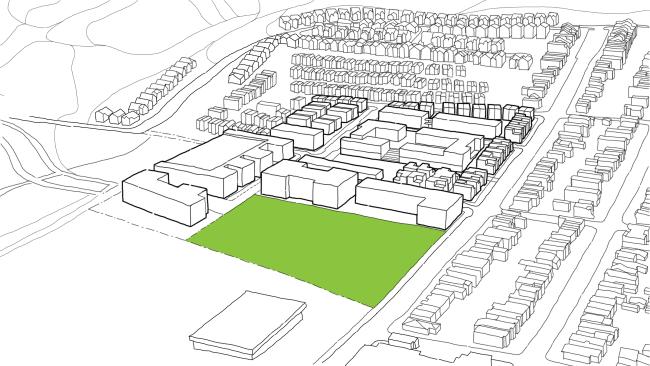 Diagram of public park for Midway Village Framework Plan in Daly City, Ca.