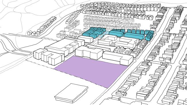 Diagram of planned Phase 4 townhouse and public park construction for Midway Village Framework Plan in Daly City, Ca.