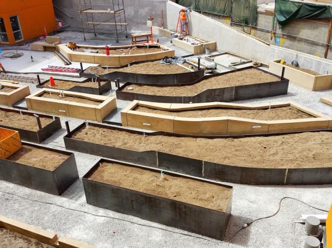Construction of the courtyard planters for Bayview Hill Gardens in San Francisco, Ca.