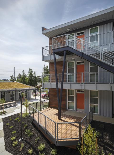 Exterior stair at Rocky Hill Veterans Housing in Vacaville, California.