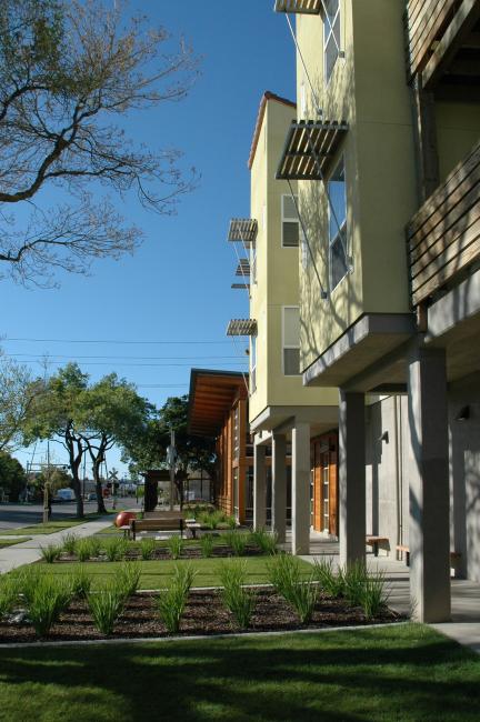 Exterior view of ground-level units at Mabuhay Court in San Jose, Ca.