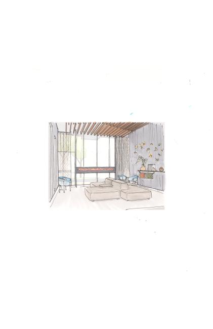 Sketch of the lobby inside Harmon Guest House in Healdsburg, Ca 