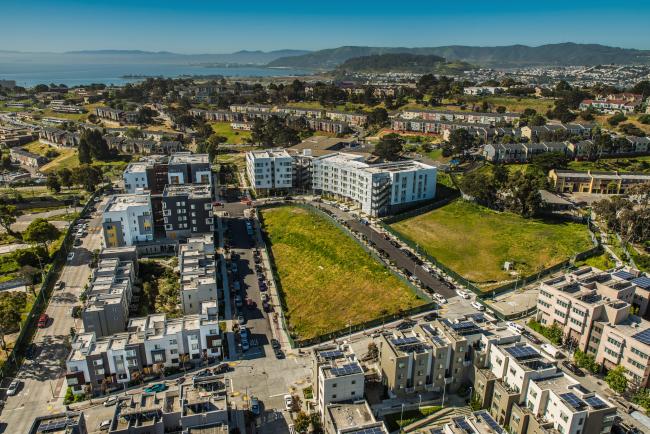 Aerial view of 901 Fairfax Avenue in San Francisco, CA.