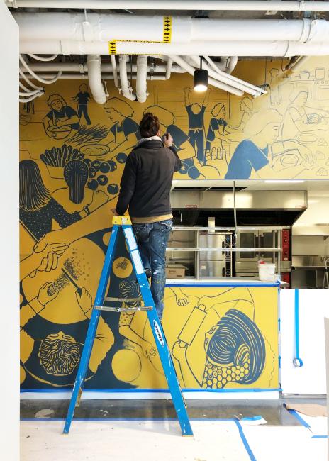 Progress of mural at Bini’s Kitchen in San Francisco, CA.