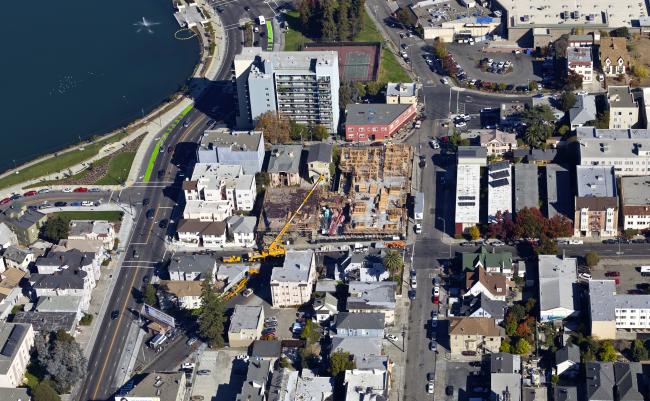 Aerial view of construction at Lakeside Senior Housing in Oakland, Ca.