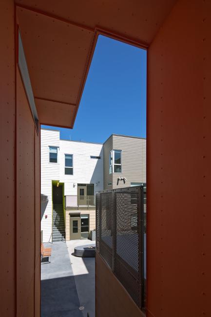 Looking into the courtyard from the townhouses at Fillmore Park in San Francisco.