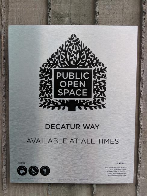 Dectaur Way Public Open Space Signage at 855 Brannan in San Francisco.