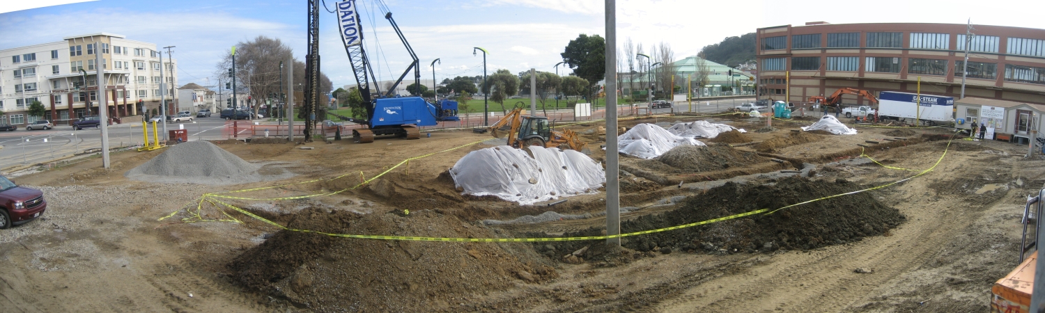 Panoramic view of the construction site atArmstrong Place Senior in San Francisco.