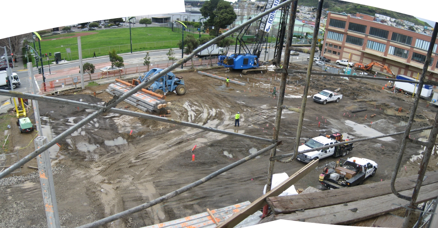 Panoramic view of the construction site atArmstrong Place Senior in San Francisco.