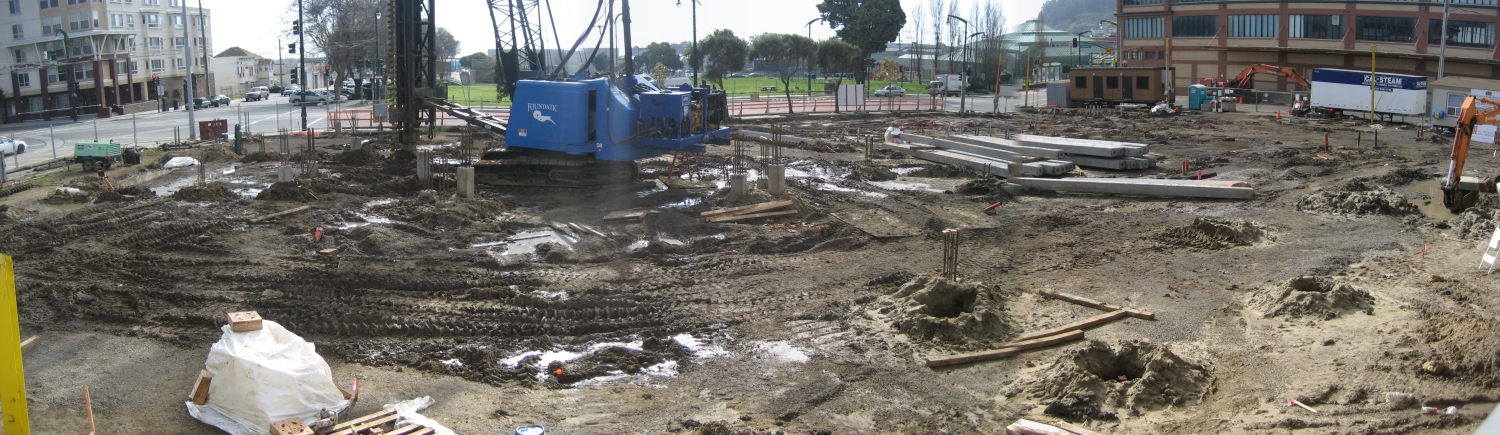 Panoramic view of the construction site atArmstrong Place Senior in San Francisco.
