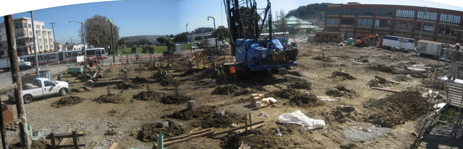 Panoramic view of the construction site at Armstrong Place Senior in San Francisco.
