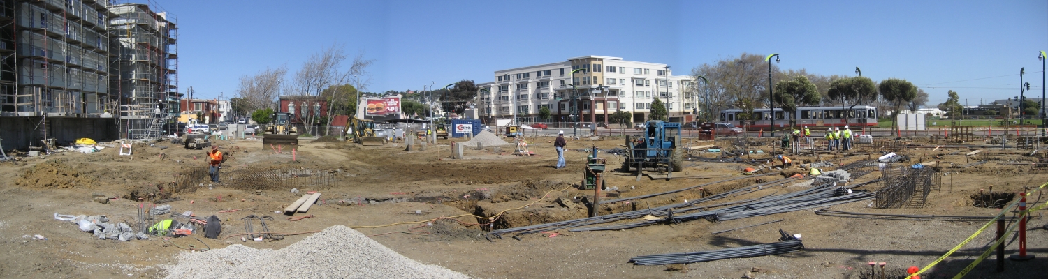 Panoramic view of the construction site at Armstrong Place Senior in San Francisco.