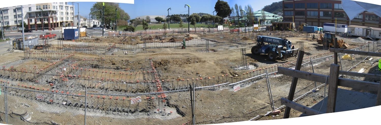 Panoramic view of the construction site at Armstrong Place Senior in San Francisco.