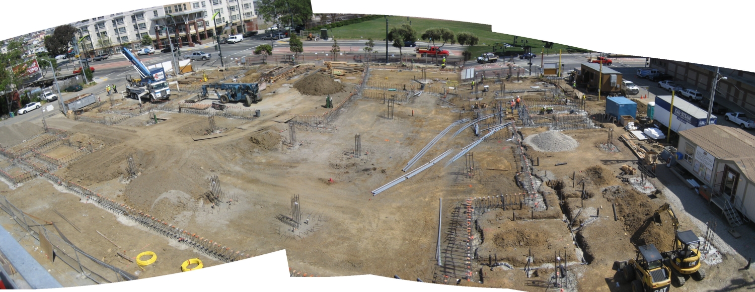 Panoramic view of the construction site at Armstrong Place Senior in San Francisco.