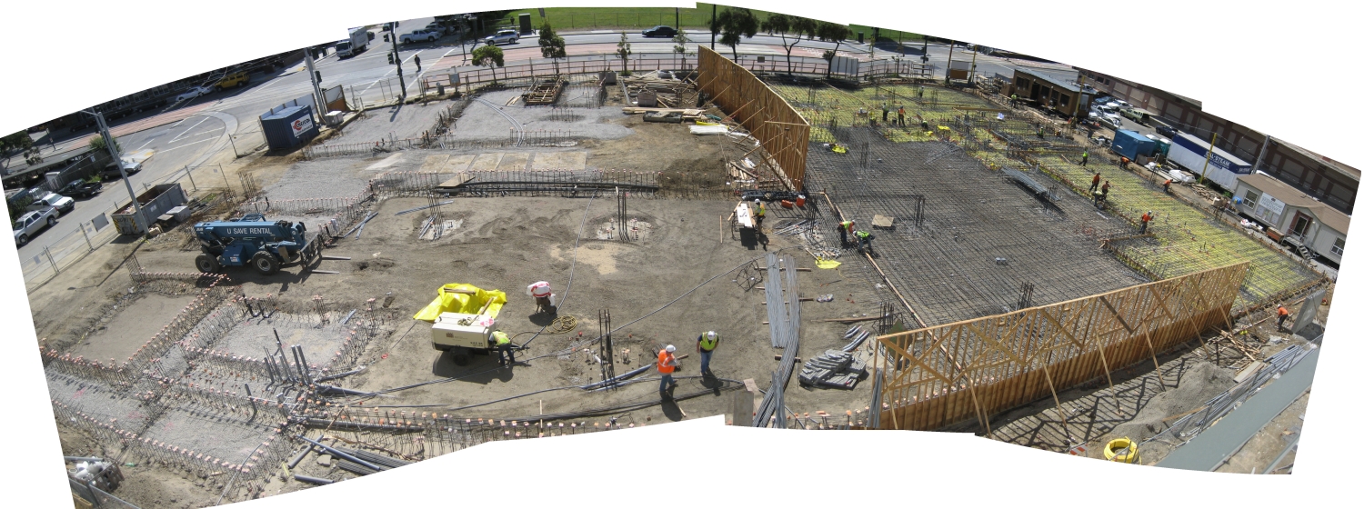 Panoramic view of the construction site at Armstrong Place Senior in San Francisco.