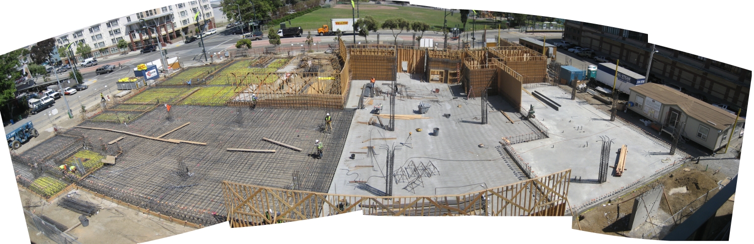 Panoramic view of the construction site at Armstrong Place Senior in San Francisco.