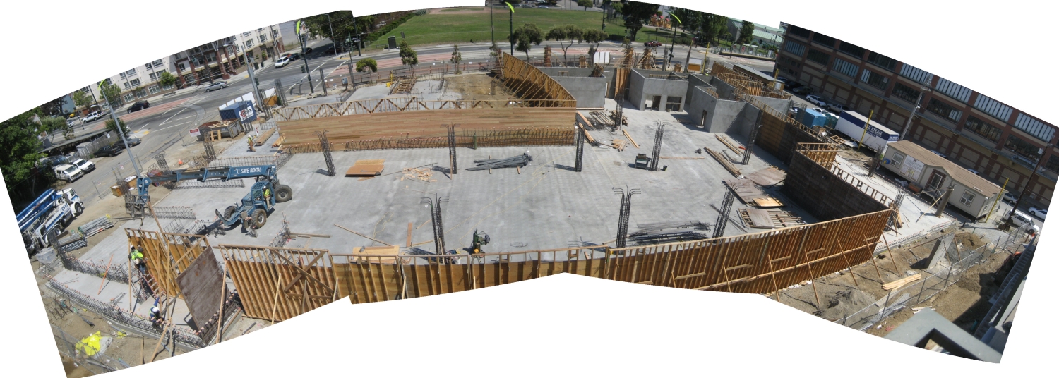 Panoramic view of the construction site at Armstrong Place Senior in San Francisco.
