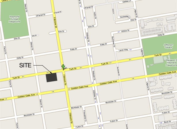 Site map for the location of Fillmore Park in San Francisco.