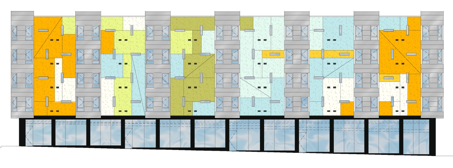 Rendering of the elevation of 8th & Howard/SOMA Studios in San Francisco, Ca.