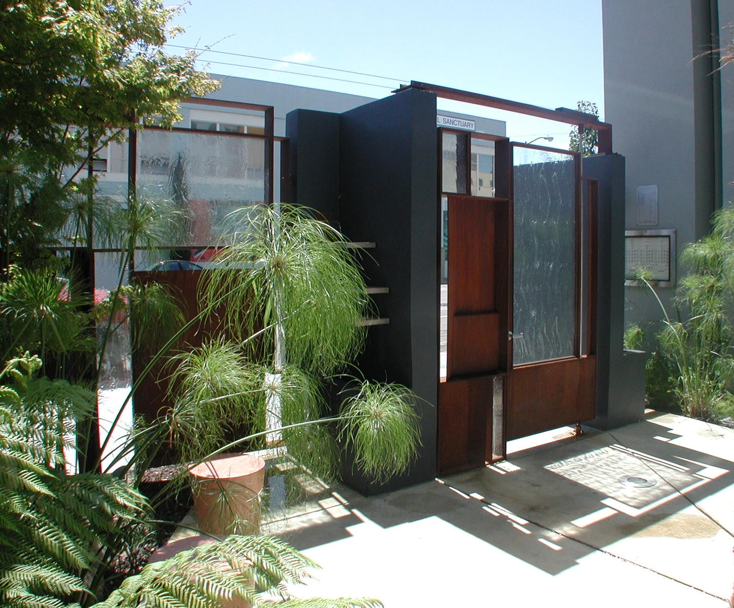 Inside the entry courtyard garden at 8th & Howard/SOMA Studios in San Francisco, Ca.
