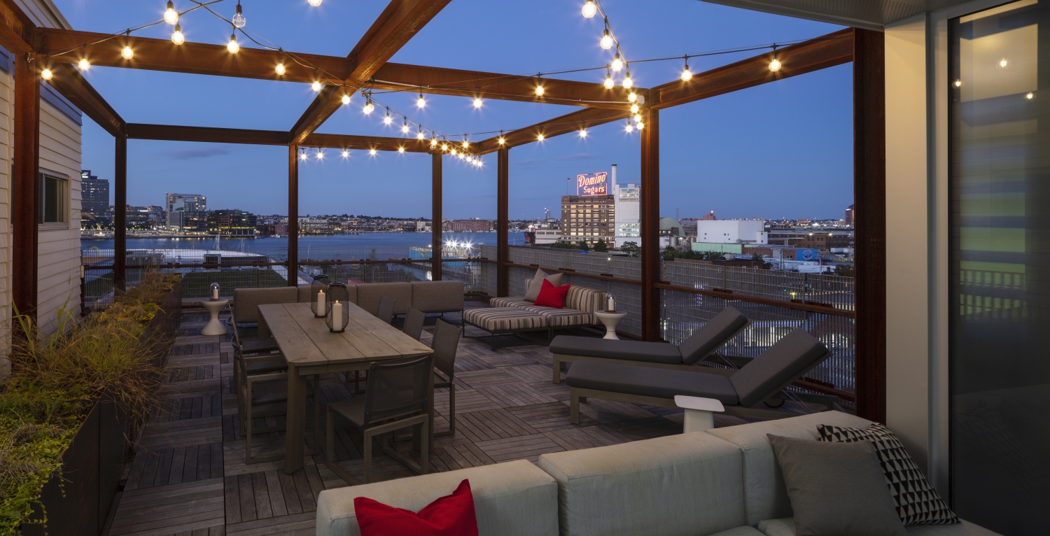 View of roof top at A2 Apartments in Baltimore, Maryland.