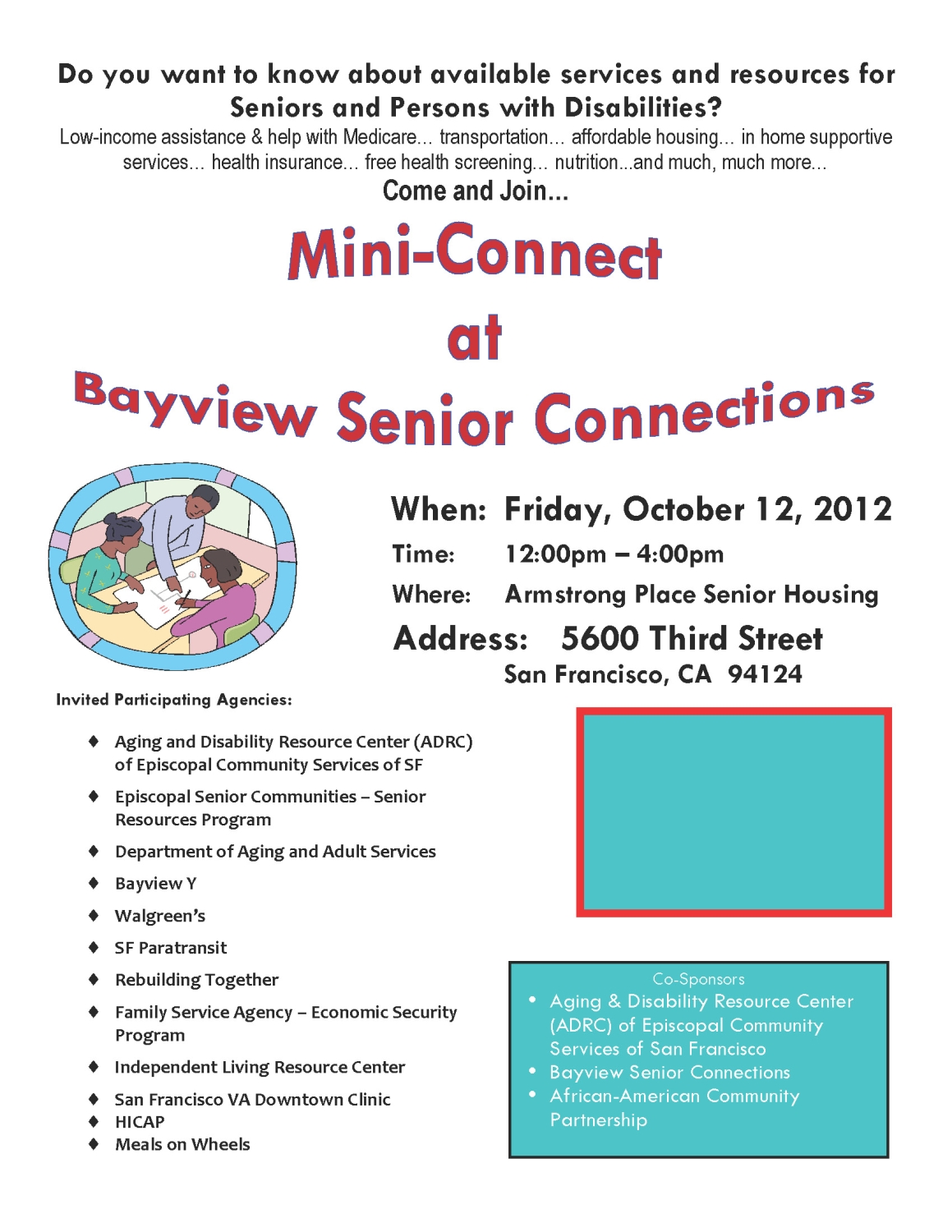 Flyer for a resource fair in 2012 at Armstrong Place Senior in San Francisco.