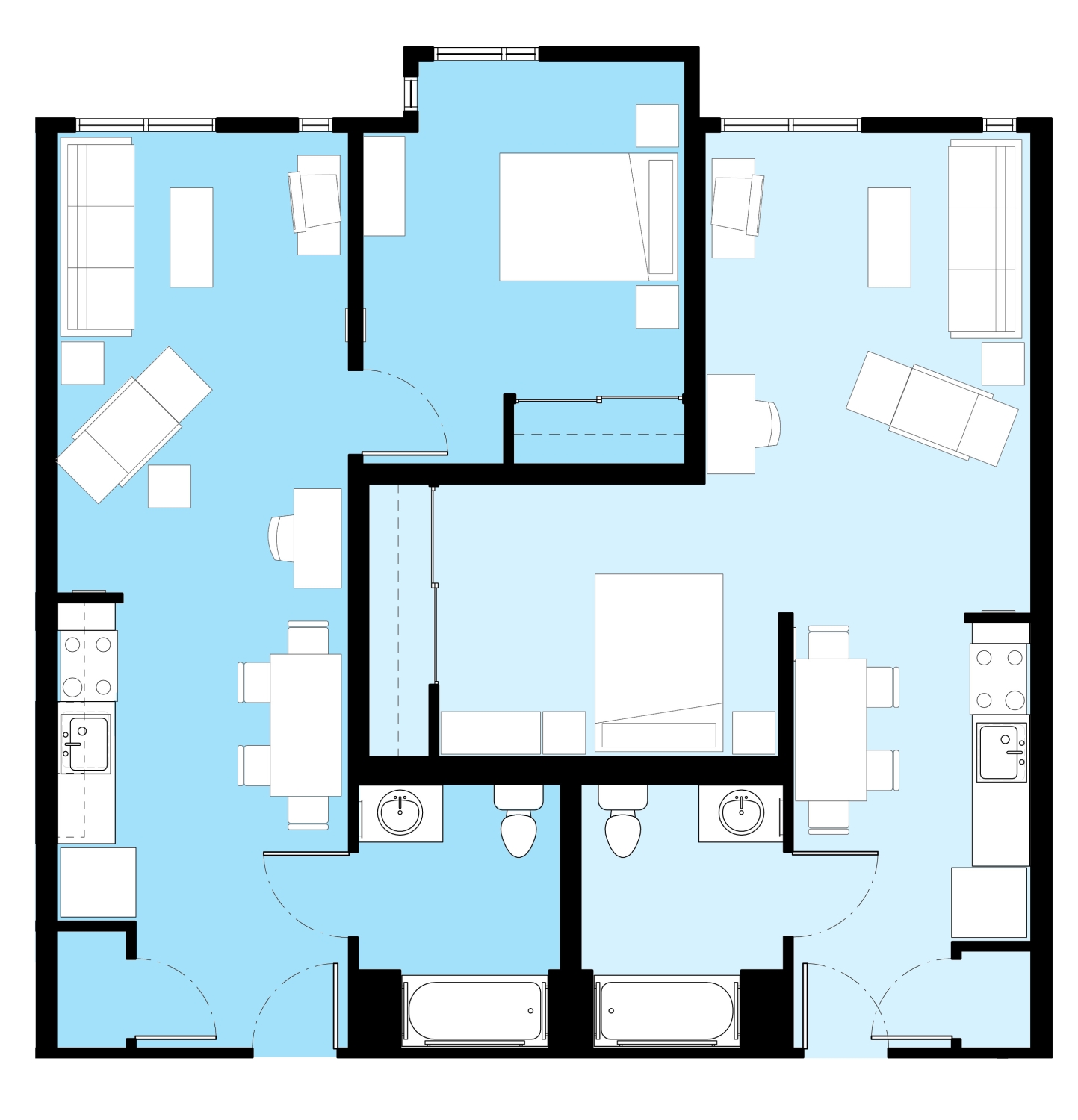 Unit plan for a two one bedroom units at Armstrong Place Senior in San Francisco.
