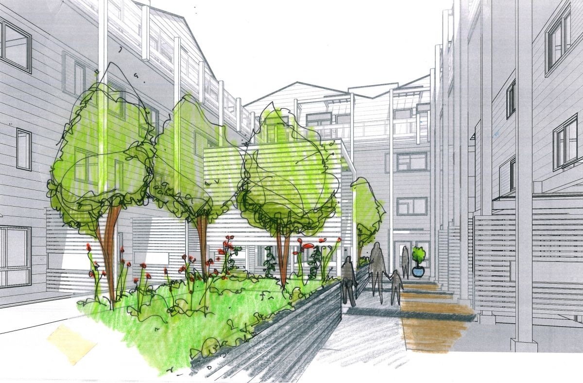 Conceptual Sketch of the courtyard for Armstrong Place in San Francisco.