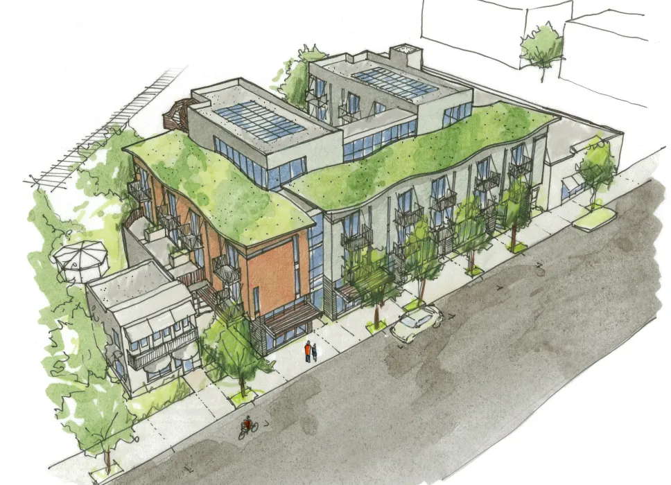 Aerial sketch of h2hotel in Healdsburg, Ca.