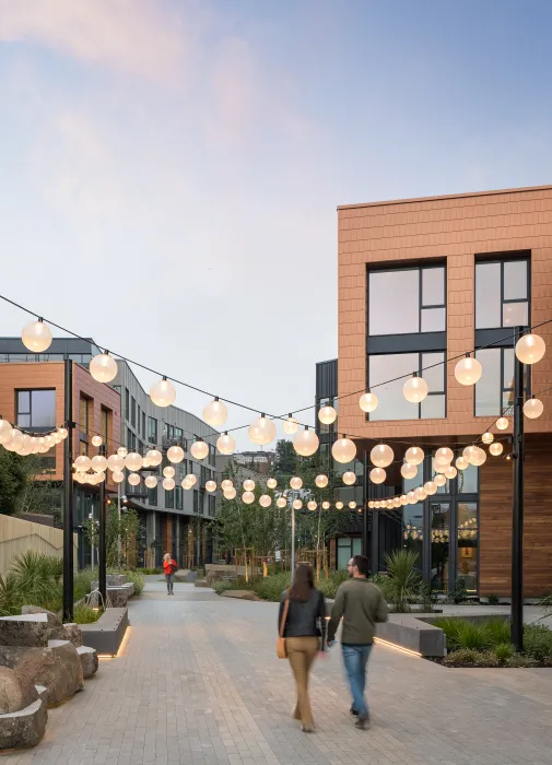 Public pedestrian greenway at Mason on Mariposa in San Francisco.