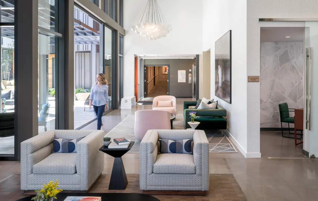 Residential lobby inside Mason on Mariposa in San Francisco.