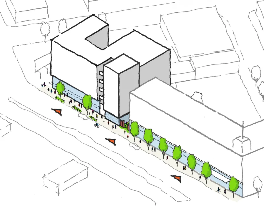 Diagram of active edges for34th and San Pablo Affordable Family Housing in Oakland, California.