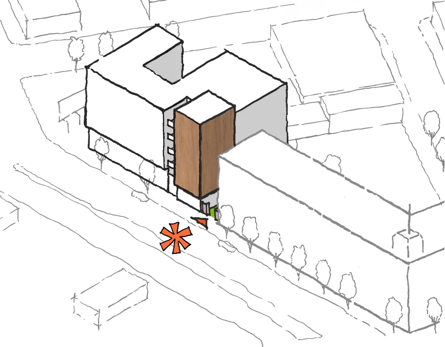 Diagram for the warm entry to 34th and San Pablo Affordable Family Housing in Oakland, California.