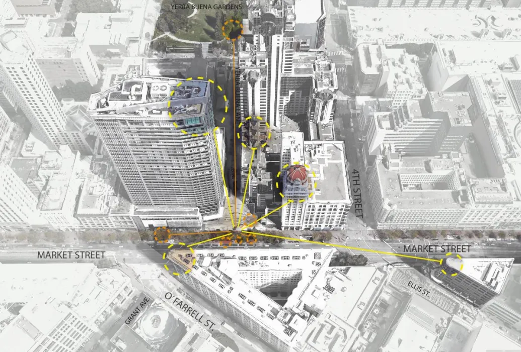 Map of the new location of DBA's installation, PeepSHOW 2.0, for the Market Street Prototyping Festival in San Francisco.