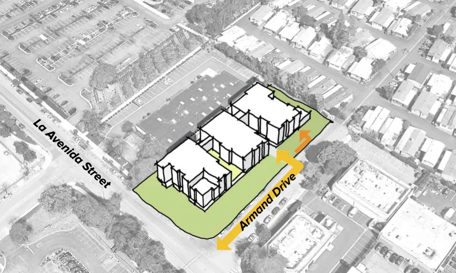 Diagram highlighting circulation at 1100 La Avenida in Mountain View, California.