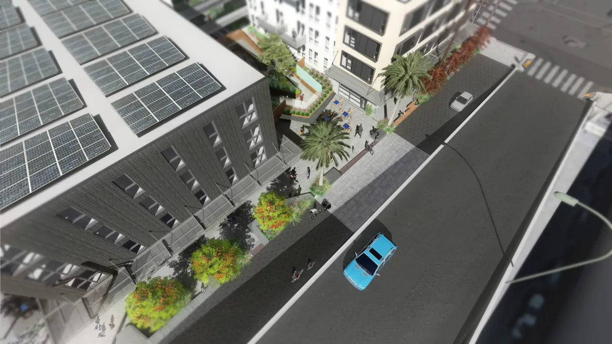 Aerial rendering of  789 Minnesota looking at the entry court in San Francisco.