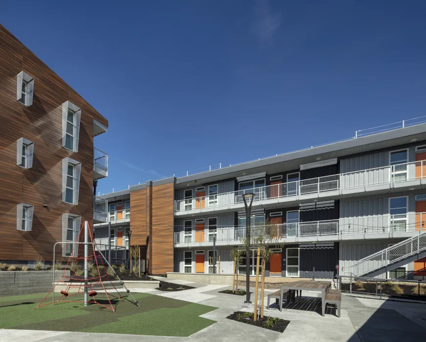 Play space in the courtyard at Rocky Hill Veterans Housing in Vacaville, California.