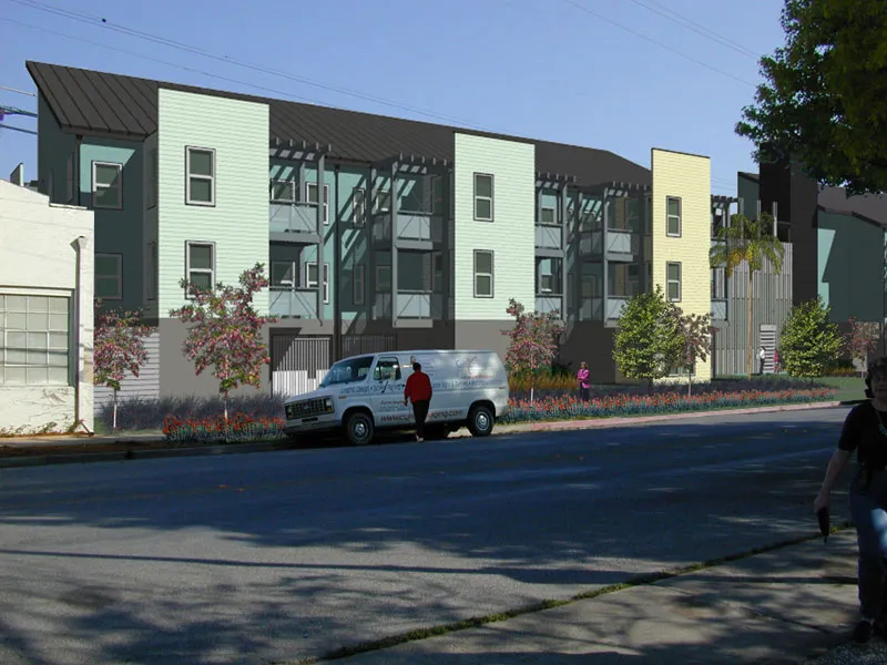 Exterior rendering of Lenzen Square in San Jose, California.