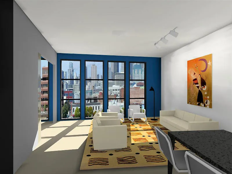 Interior rendering in a Channel Lofts unit.