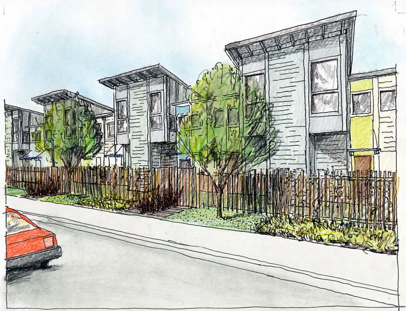 Sketch of Magnolia Row in West Oakland, California on 32nd Street.