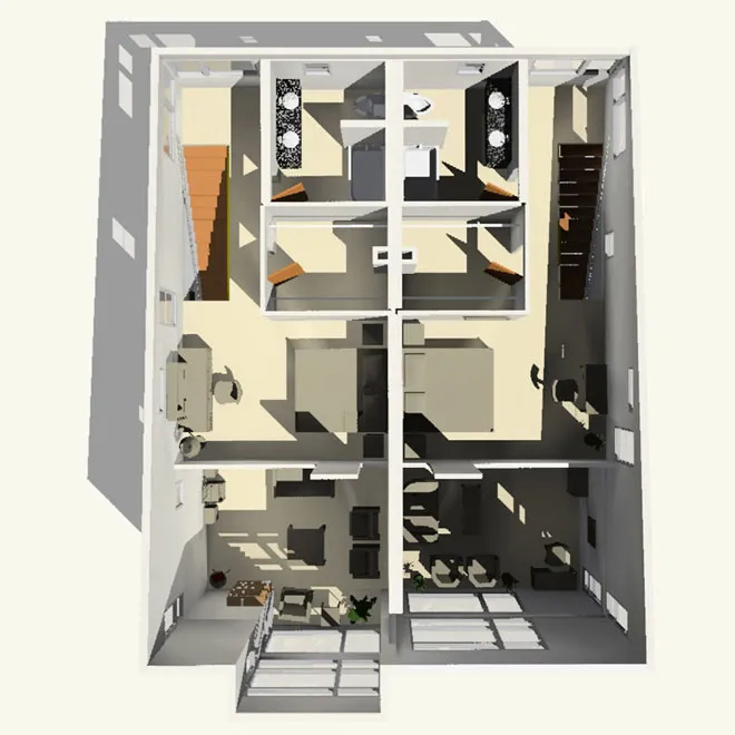 Floor plan for a unit at Magnolia Row in West Oakland, California.