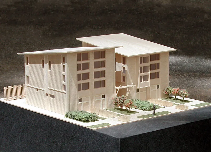 Model of two townhouses for Magnolia Row in West Oakland, California.